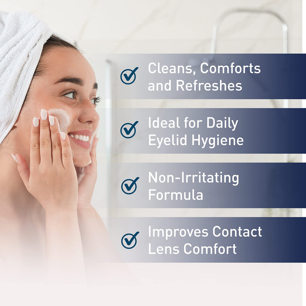 OCuSOFT Lid Scrub foam dispense—instant foam builds lather to simplify cleansing.