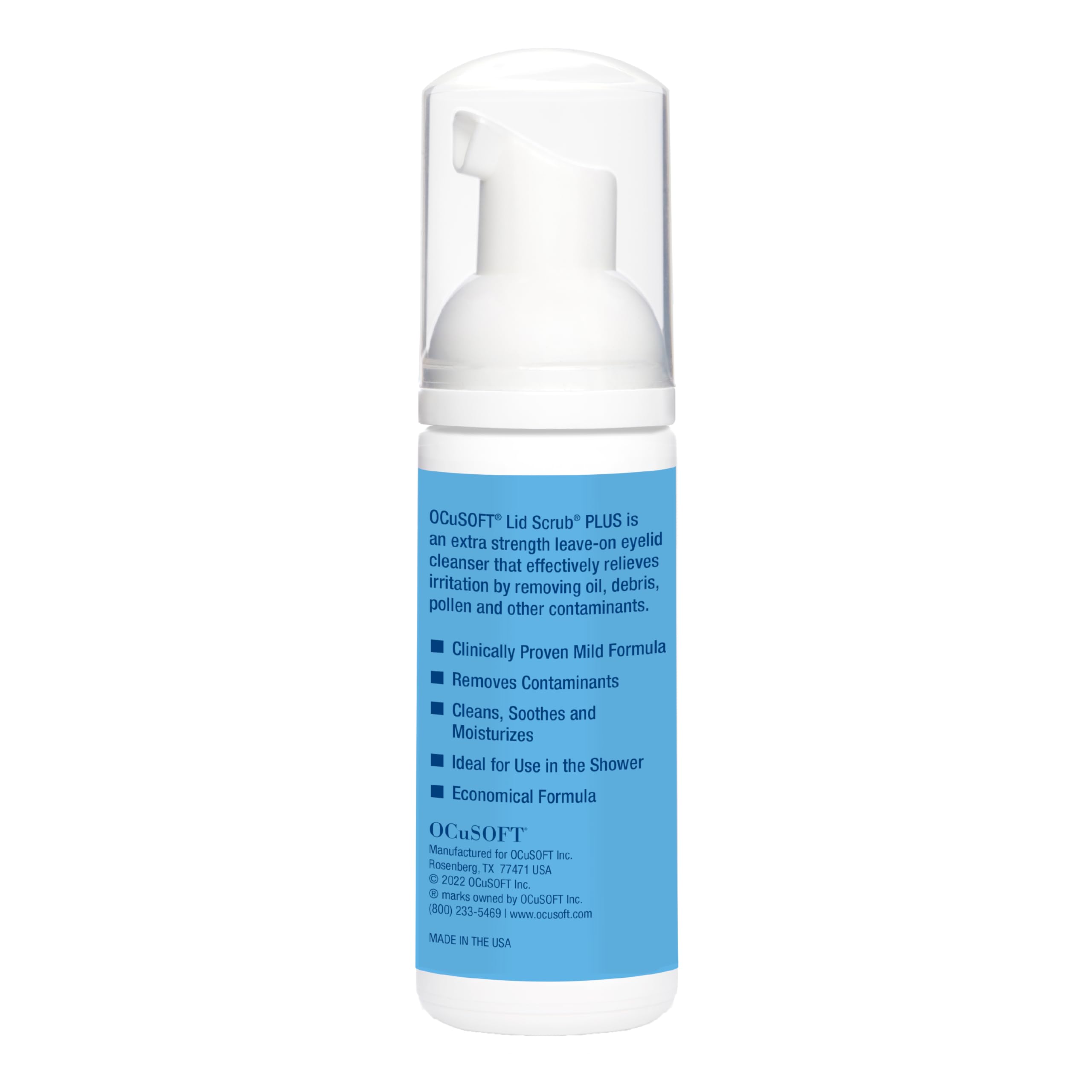 OCuSOFT Lid Scrub PLUS foam close-up demonstrates instant lather and no-rinse use.