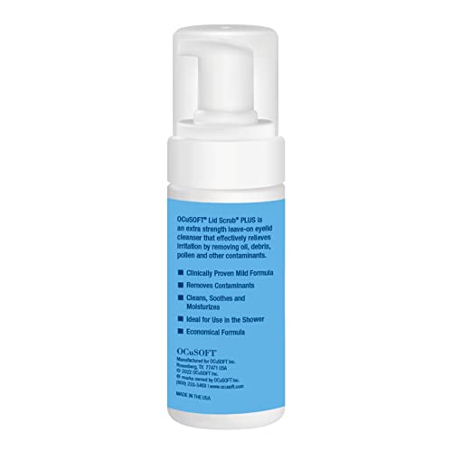 OCuSOFT Lid Scrub PLUS foam pump detail showing pre-lathered foam for quick cleansing.