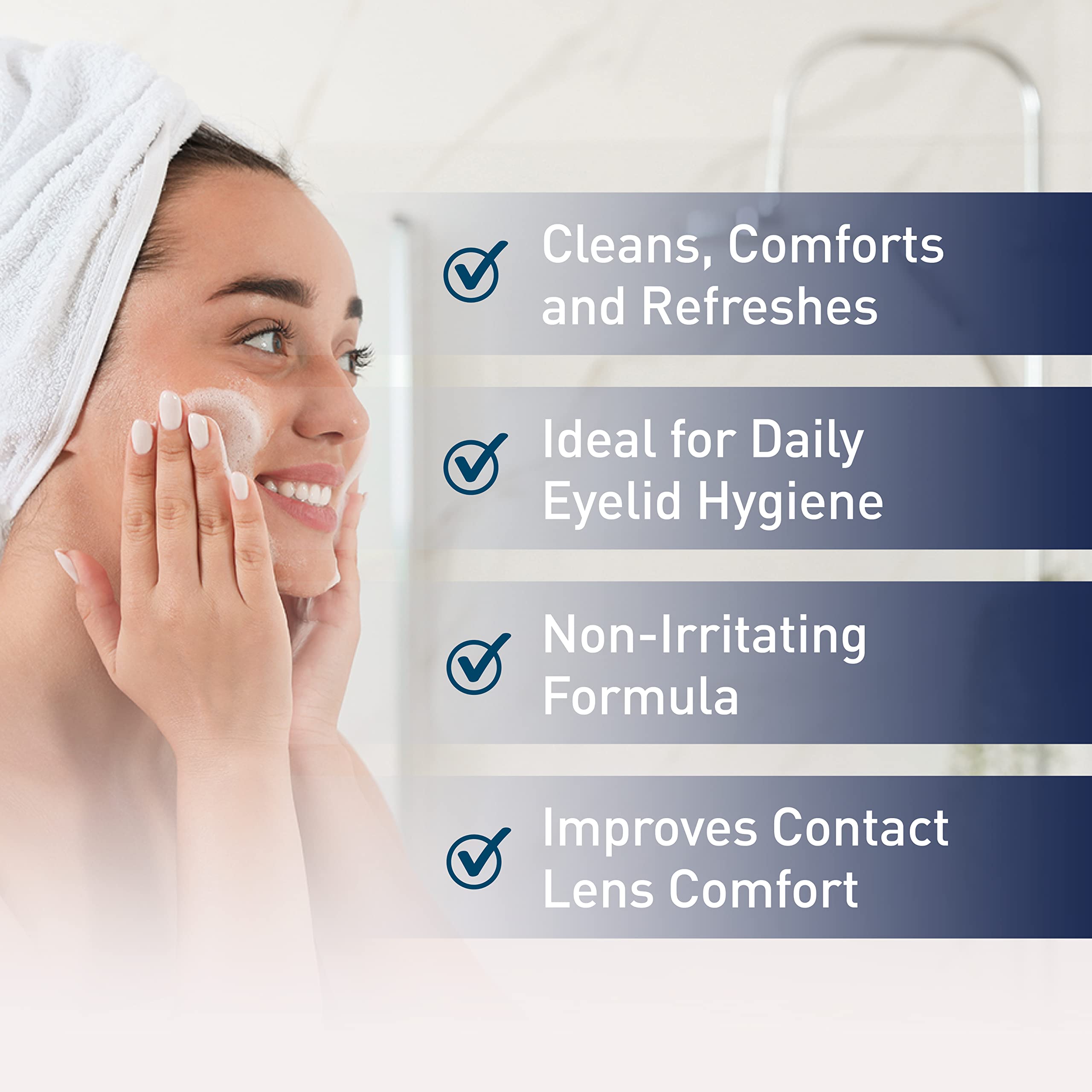 OCuSOFT lint-free wipes close-up highlighting makeup and oil removal on eyelids.