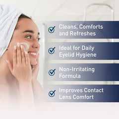 OCuSOFT lint-free wipes close-up highlighting makeup and oil removal on eyelids.