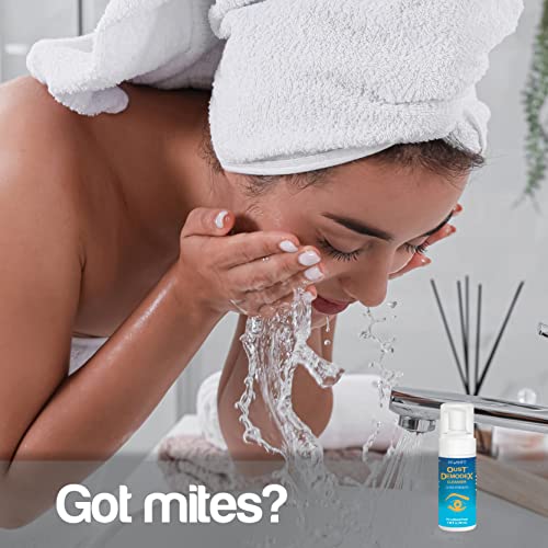 OCuSOFT Oust Demodex Foam Cleanser applied to eyelids and eyelashes for debris removal