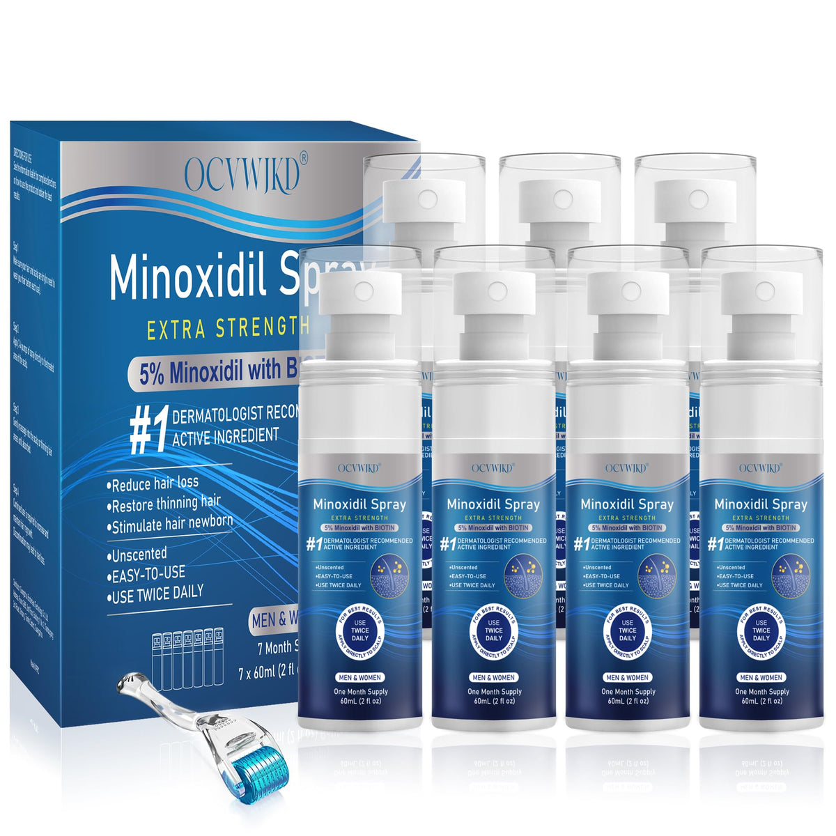 OCVWJKD 5% Minoxidil bottle for scalp use and fuller-looking hair.