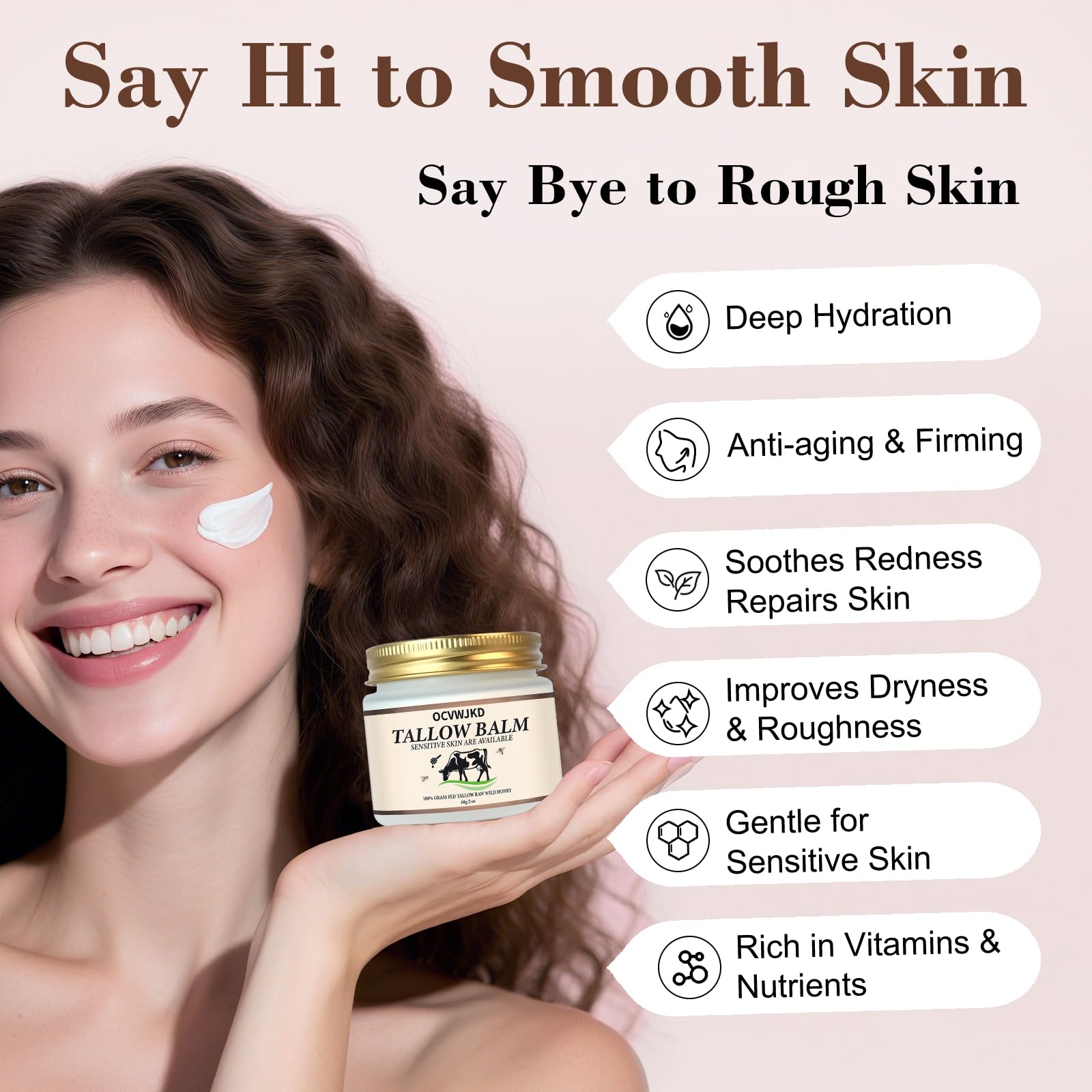 OCVWJKD Beef Tallow & Honey Balm jar closeup showing creamy texture for smooth application