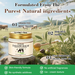 OCVWJKD Beef Tallow & Honey Balm ingredients featuring grass-fed tallow and honey