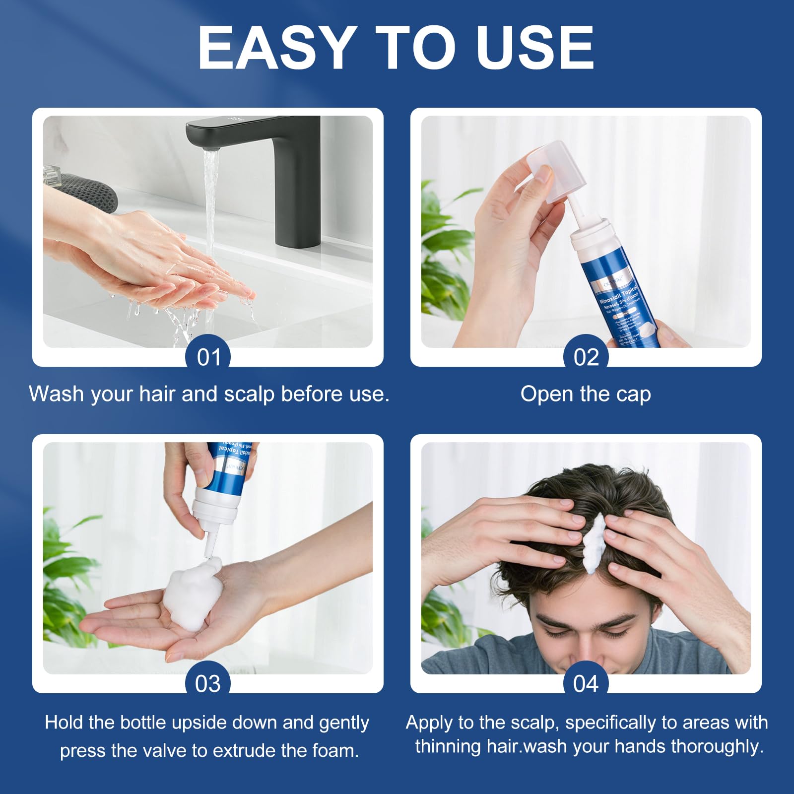 OCVWJKD Beard growth with Minoxidil Foam visual – easy to apply around facial hair.