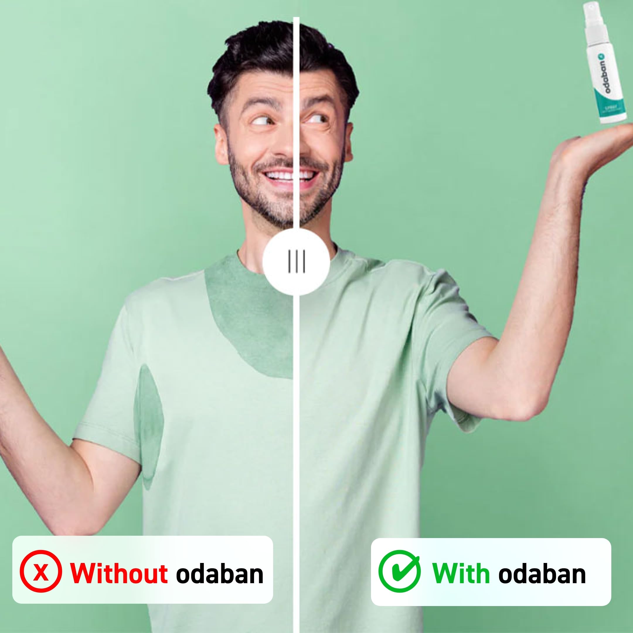 ODABAN application underarm shot implies discreet, quick-dry protection during workouts.
