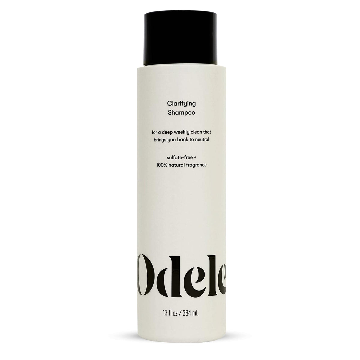 Odele Clarifying Shampoo bottle shows sulfate-free cleansing for all hair types.