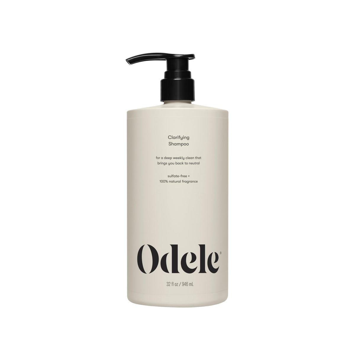 Odele Clarifying Shampoo bottle shows sulfate-free cleansing for buildup removal.