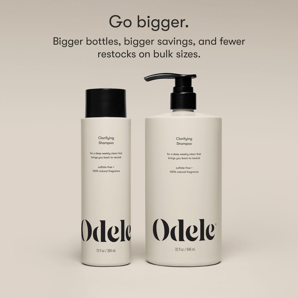Odele Clarifying Shampoo dermatologist-tested badge ensuring gentle cleansing.