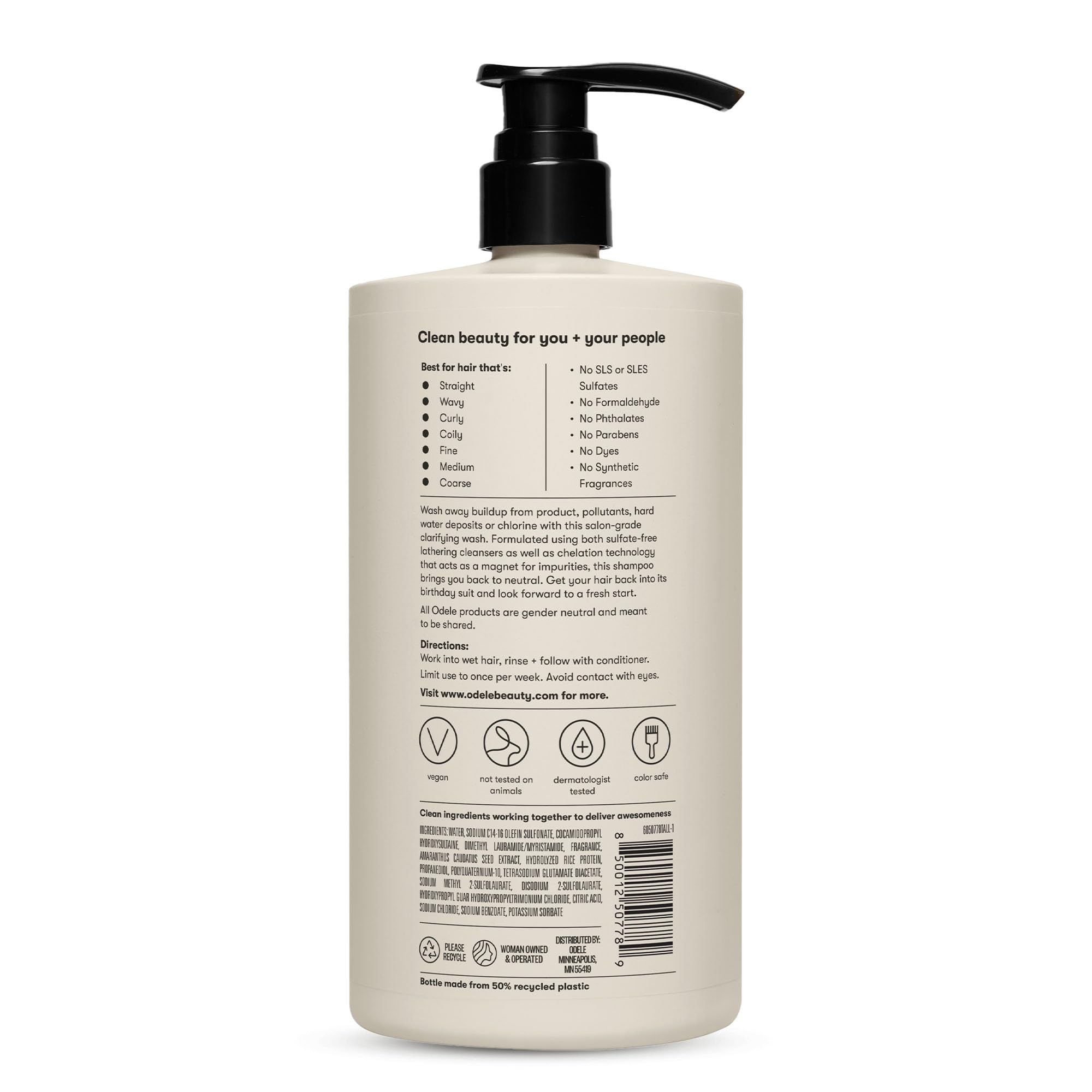 Odele Clarifying Shampoo fragrance note image evokes oakmoss and cucumber scent.