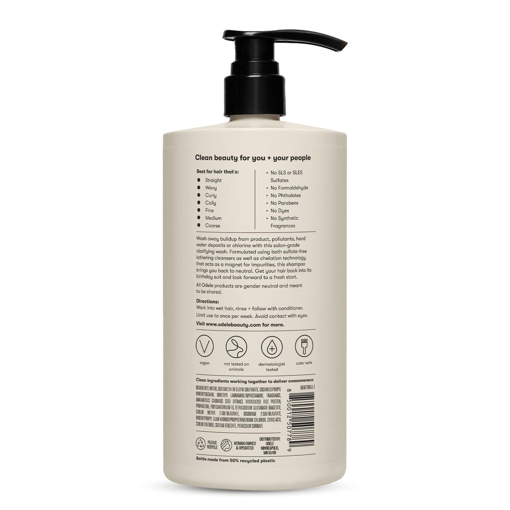 Odele Clarifying Shampoo fragrance note image evokes oakmoss and cucumber scent.