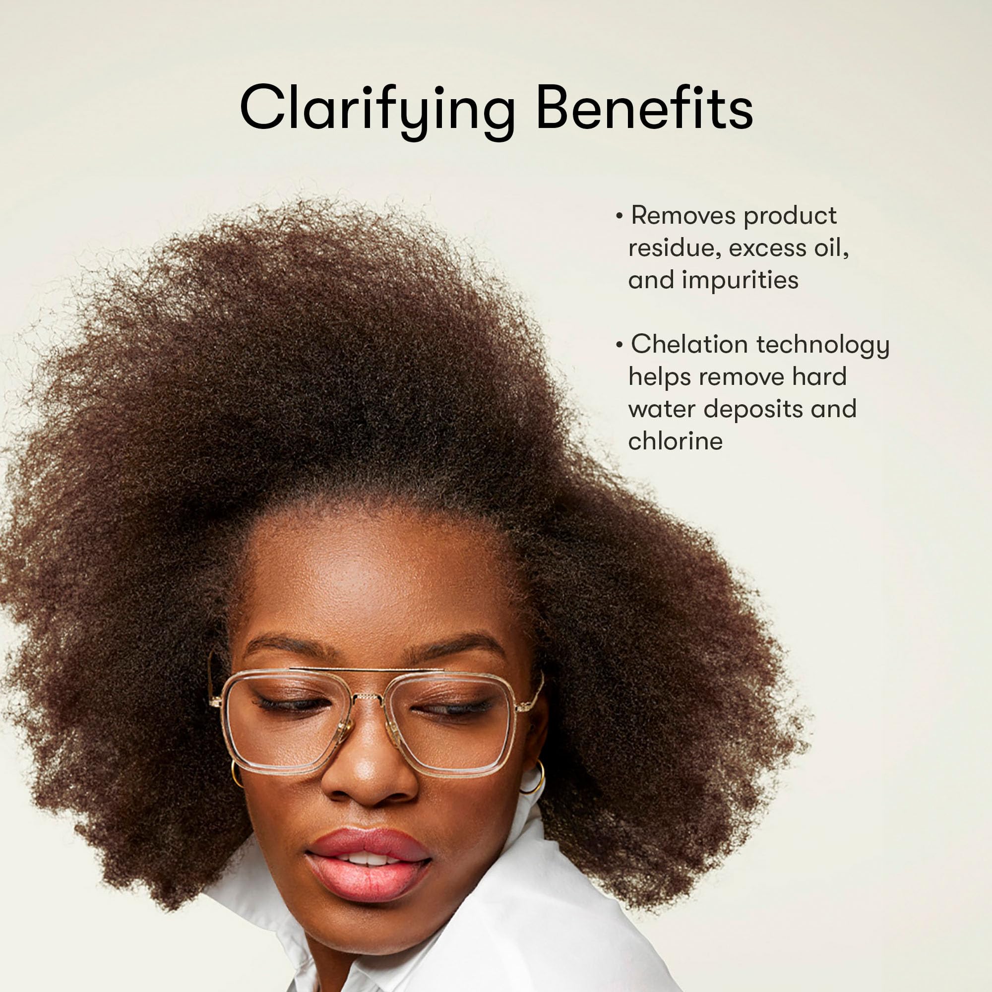 Odele Clarifying Shampoo ingredients panel emphasizing chelation and color-safe protection.