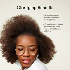 Odele Clarifying Shampoo ingredients panel emphasizing chelation and color-safe protection.