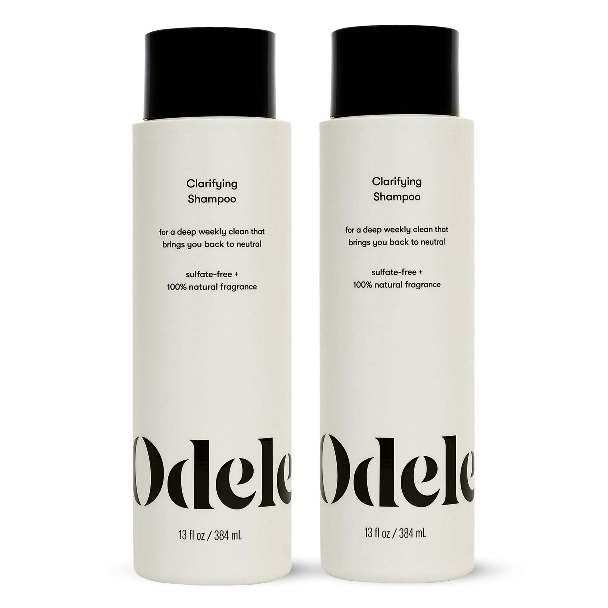 Odele Clarifying Sulfate-Free Shampoo bottle highlights deep-clean formula for buildup removal.