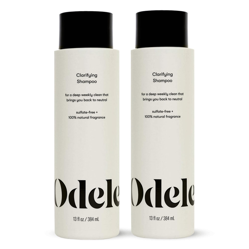 Odele Clarifying Sulfate-Free Shampoo bottle highlights deep-clean formula for buildup removal.