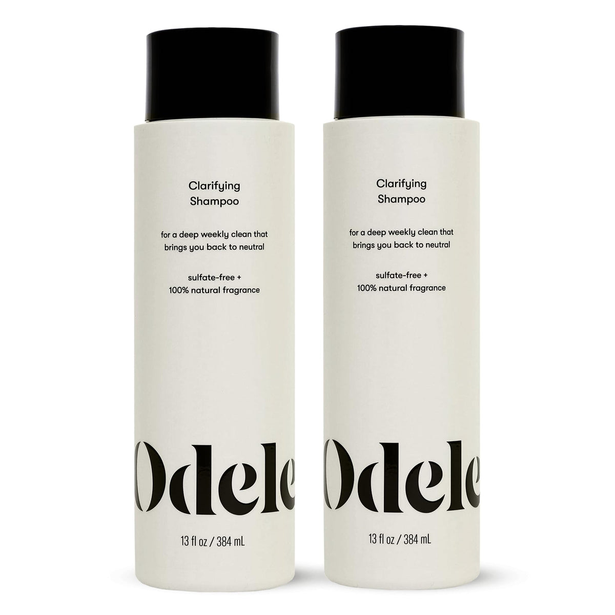 Odele Clarifying Sulfate-Free Shampoo bottle highlights deep-clean formula for buildup removal.