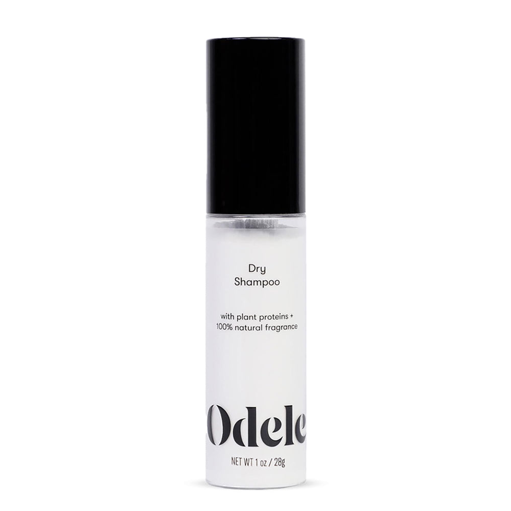 Odele Dry Shampoo bottle-front shows quick oil-absorption for refreshed roots.
