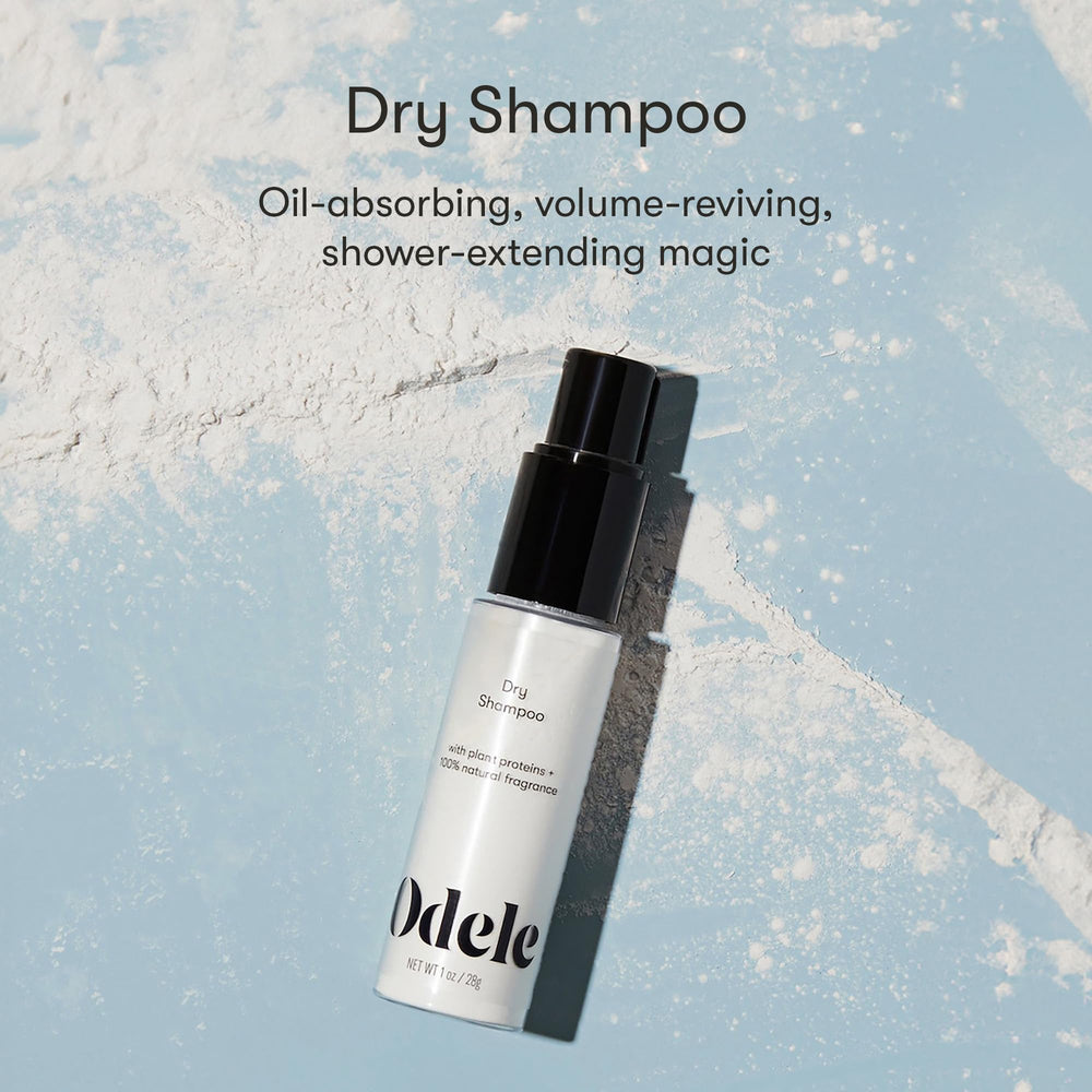 Odele Dry Shampoo powder-dispense highlights translucent powder for day-long volume.