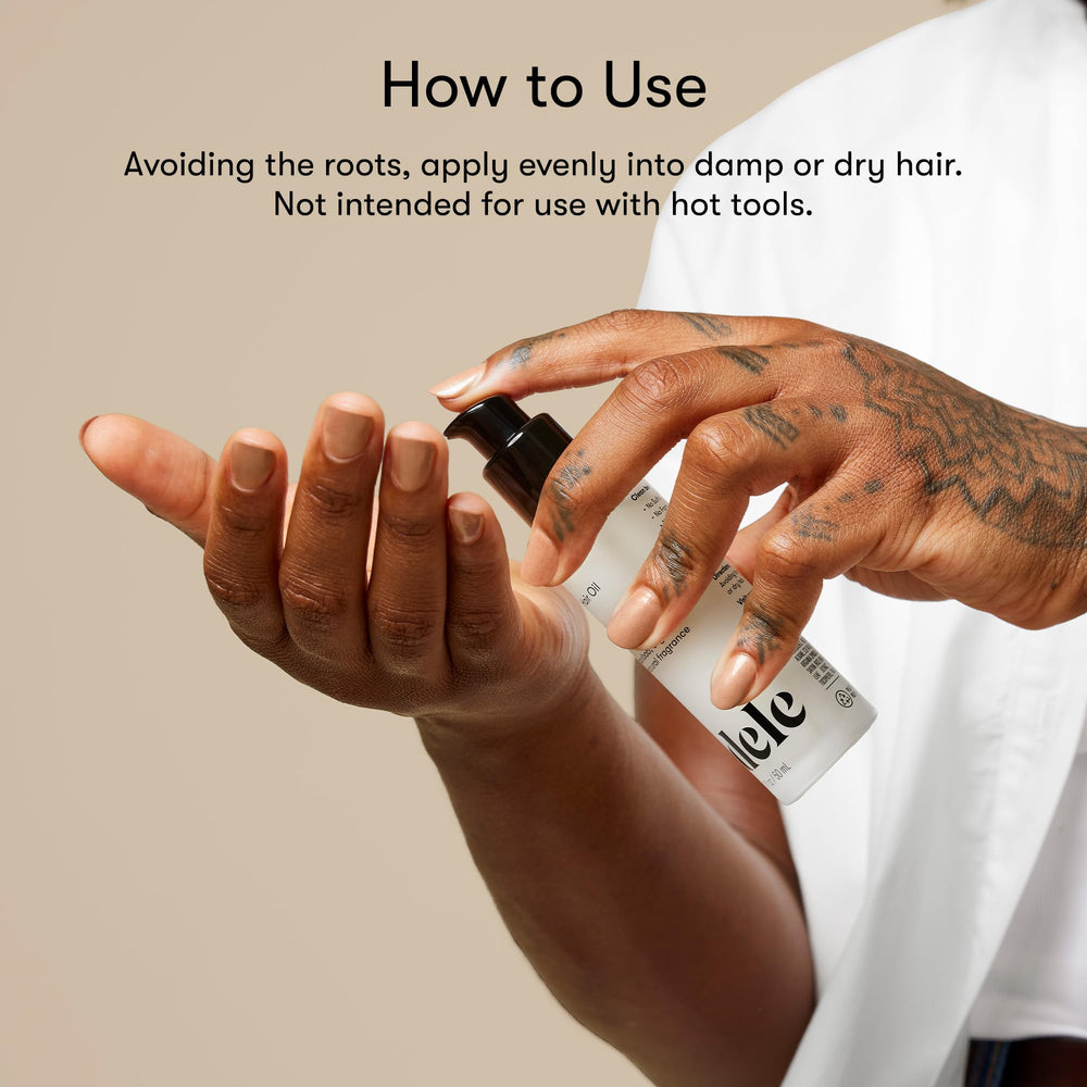 Odele hair oil shine-visual emphasizes high shine and smooth finish.