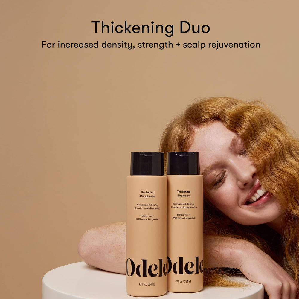 Odele thickening conditioner bottle illustrates strengthening for thinning strands