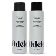 Odele Moisture Repair shampoo bottle closeup highlights sulfate-free cleansing for sensitive scalps