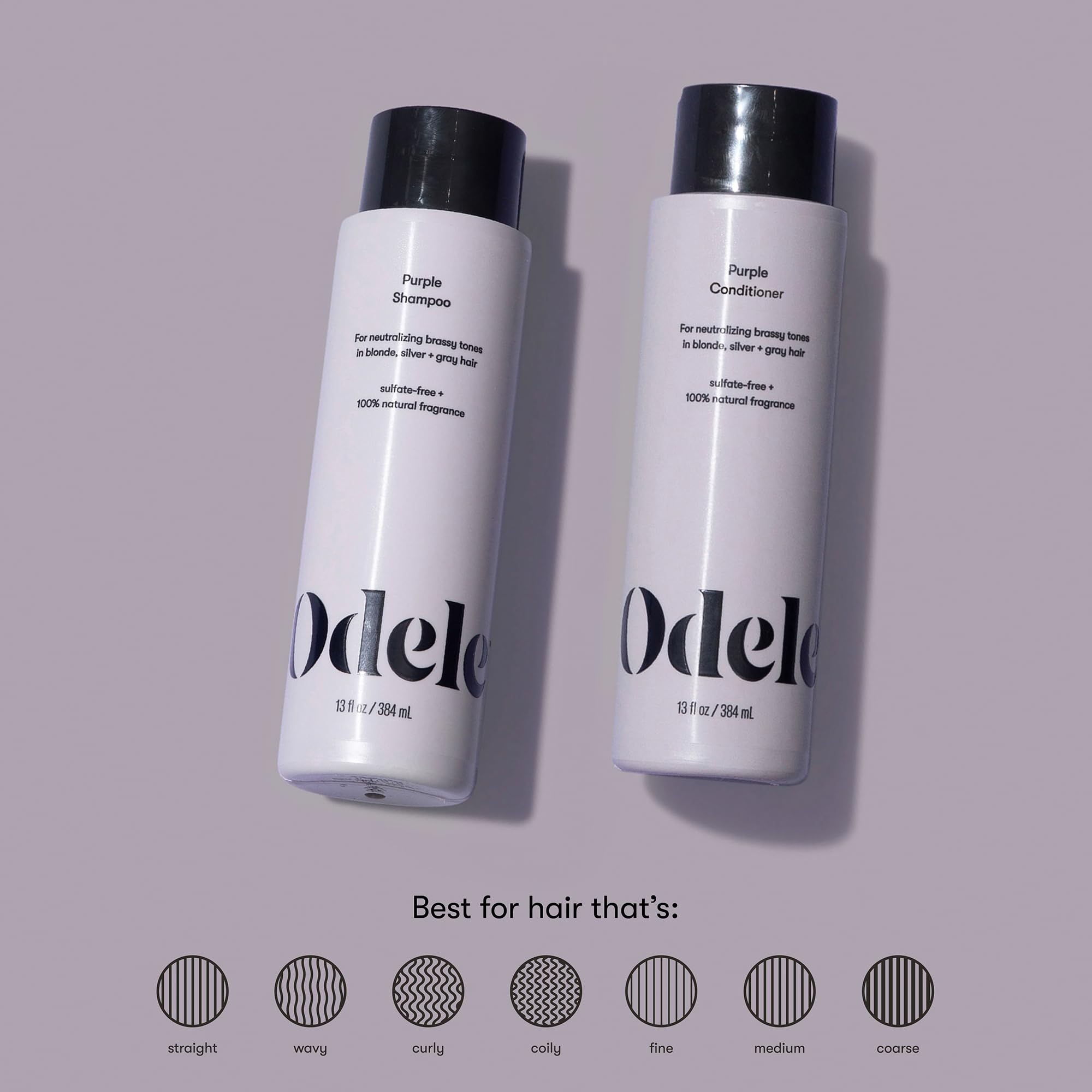 Odele Purple Shampoo and Conditioner gift set packaging ideal for color-care routines.