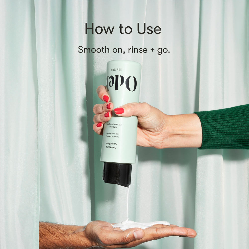 ODELE smoothing conditioner packaging close-up emphasizes sulfate-free formula