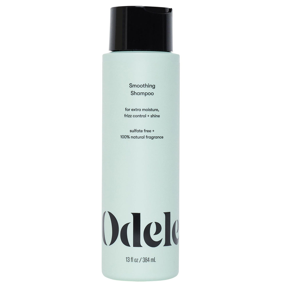 Odele Smoothing Shampoo bottle shows frizz control for all hair textures.