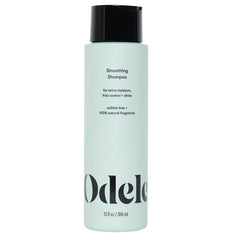 Odele Smoothing Shampoo bottle shows frizz control for all hair textures.