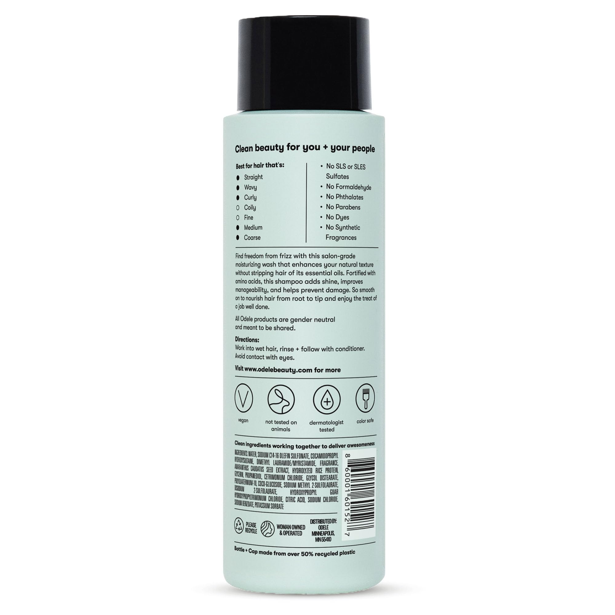 Odele Smoothing Shampoo display encourages daily cleansing routine.
