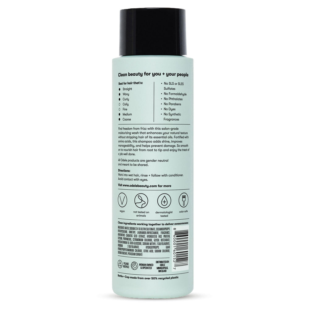 Odele Smoothing Shampoo display encourages daily cleansing routine.
