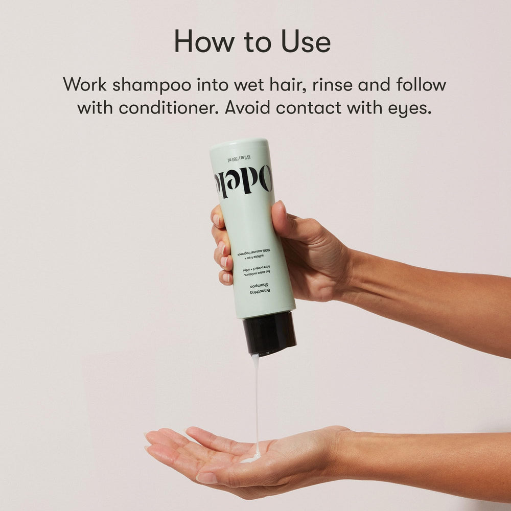 Odele smoothing shampoo packaging communicates vegan, cruelty-free, color-safe attributes.