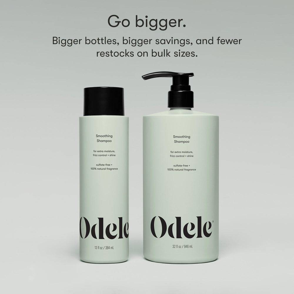 Odele smoothing shampoo ingredient close-up shows rice protein and amaranth benefits.