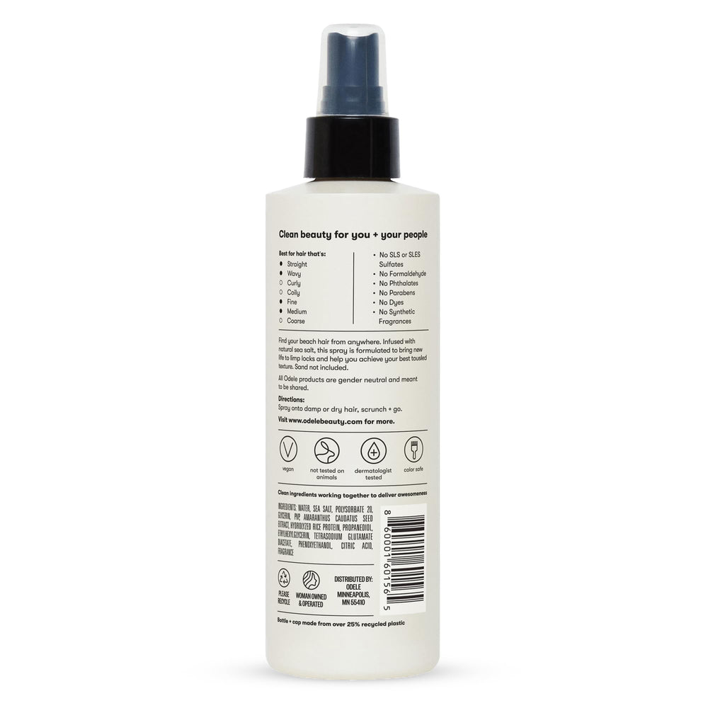 Odele sea salt spray label emphasizes color-safe vegan formula