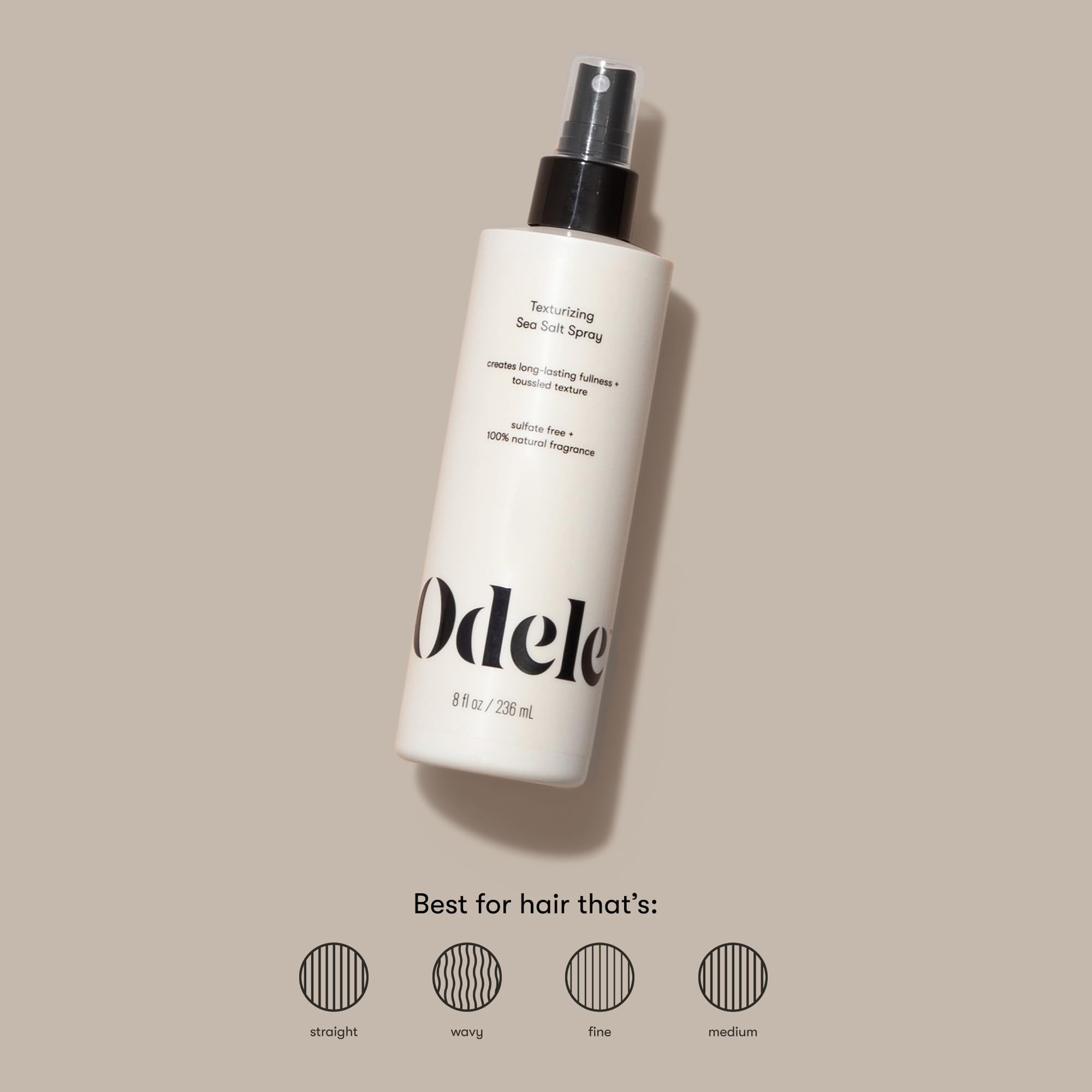 Odele texturizing sea salt spray on hair delivering voluminous, tousled waves