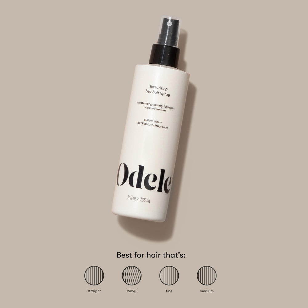 Odele texturizing sea salt spray on hair delivering voluminous, tousled waves