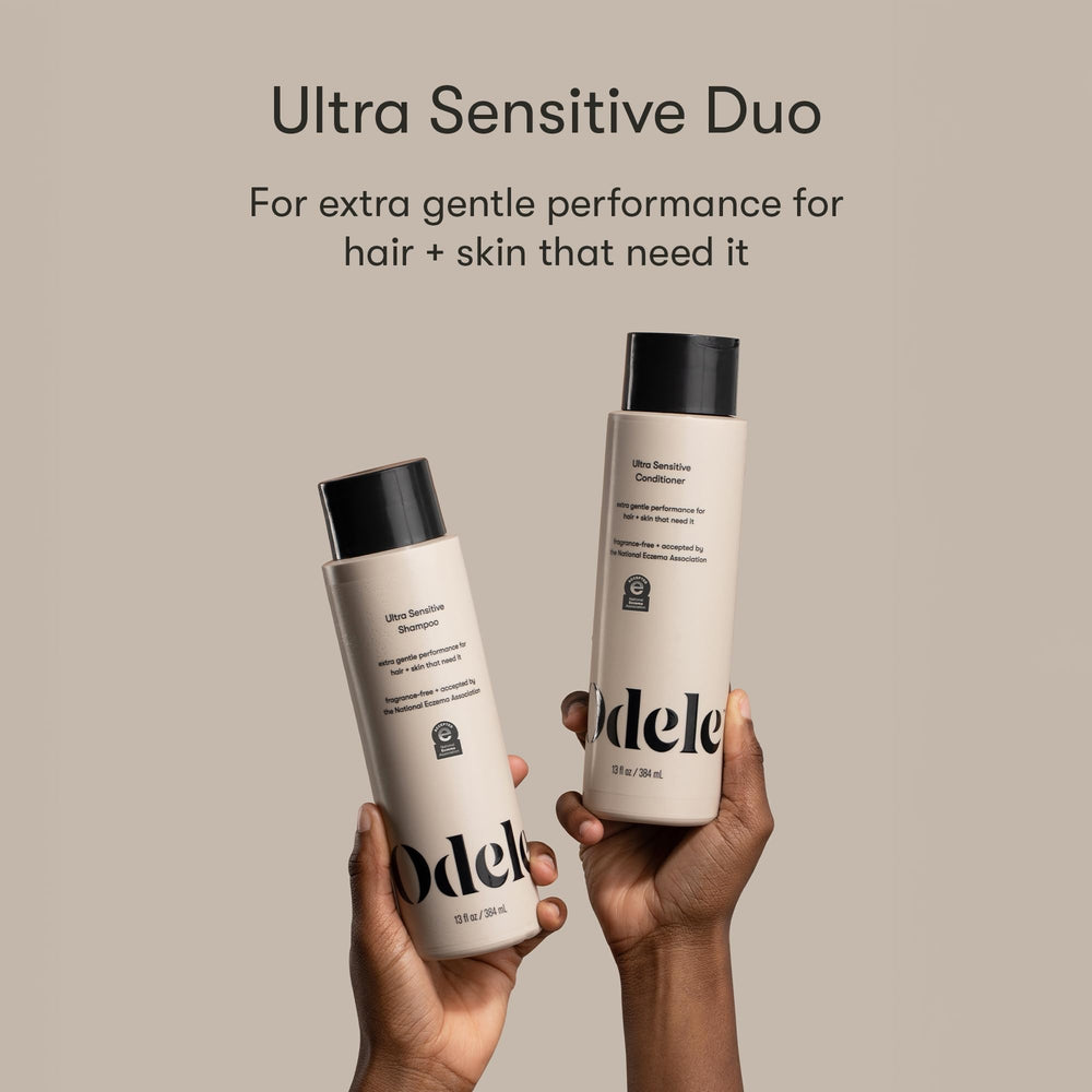 Odele Ultra-Sensitive conditioner bottle highlighting fragrance-free, hydrating care