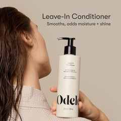Odele vegan leave-in conditioner label closeup highlighting vegan formula and fragrance