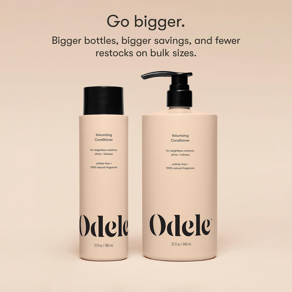 Odele volumizing conditioner sulfate-free claim visual emphasizes clean gentle conditioning for sensitive scalps