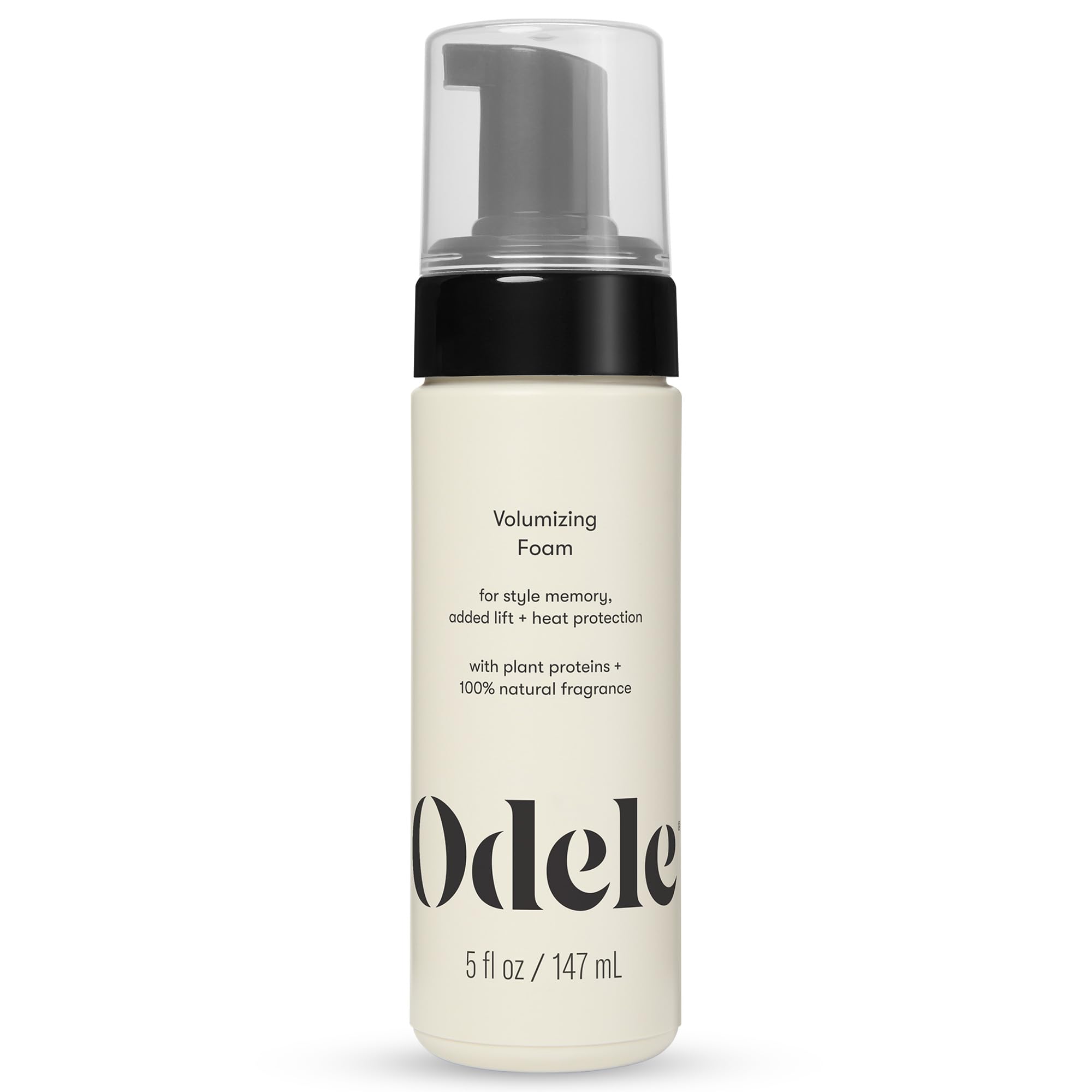 Odele Volumizing Foam Bottle showing lift and lightweight texture for voluminous hair.