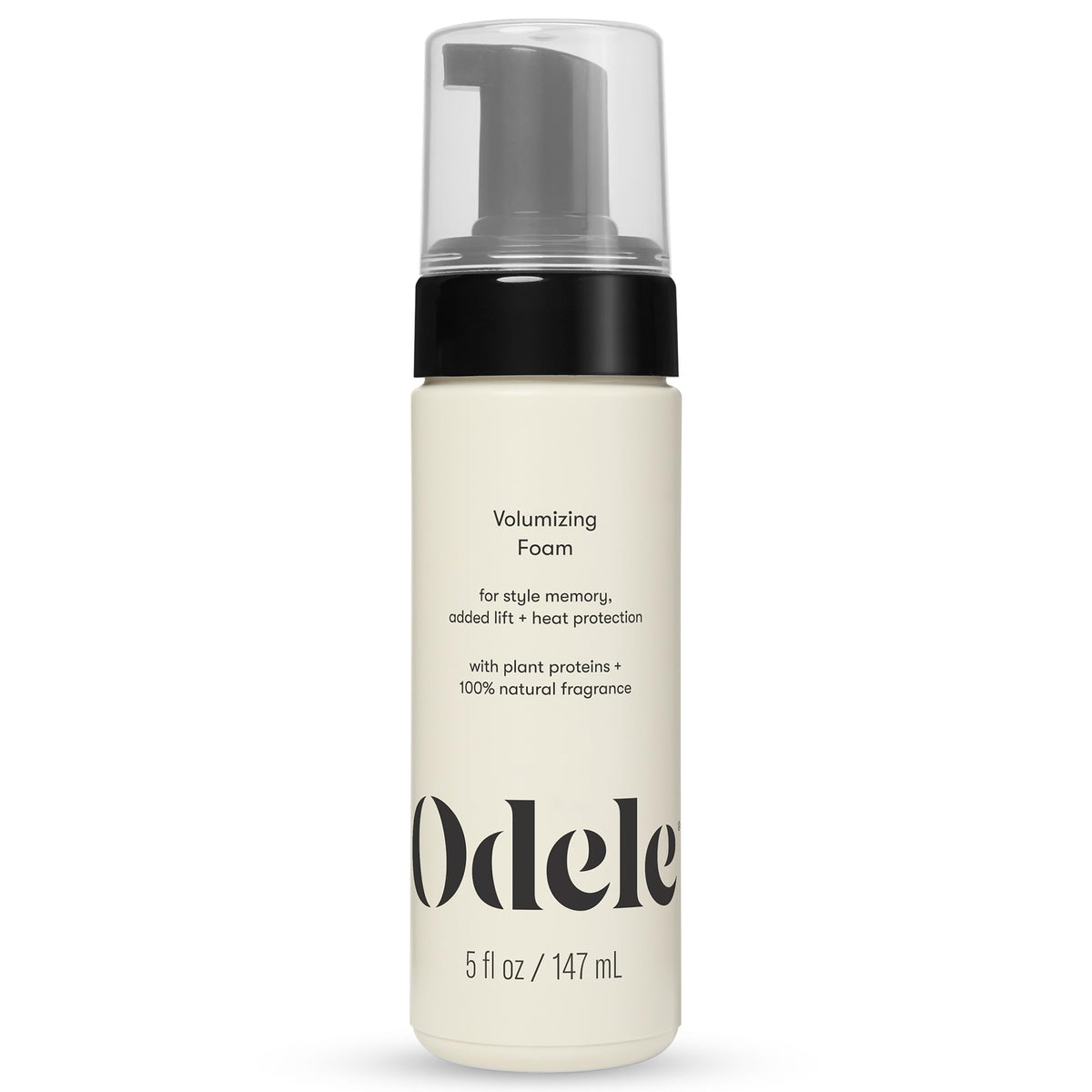 Odele Volumizing Foam Bottle showing lift and lightweight texture for voluminous hair.