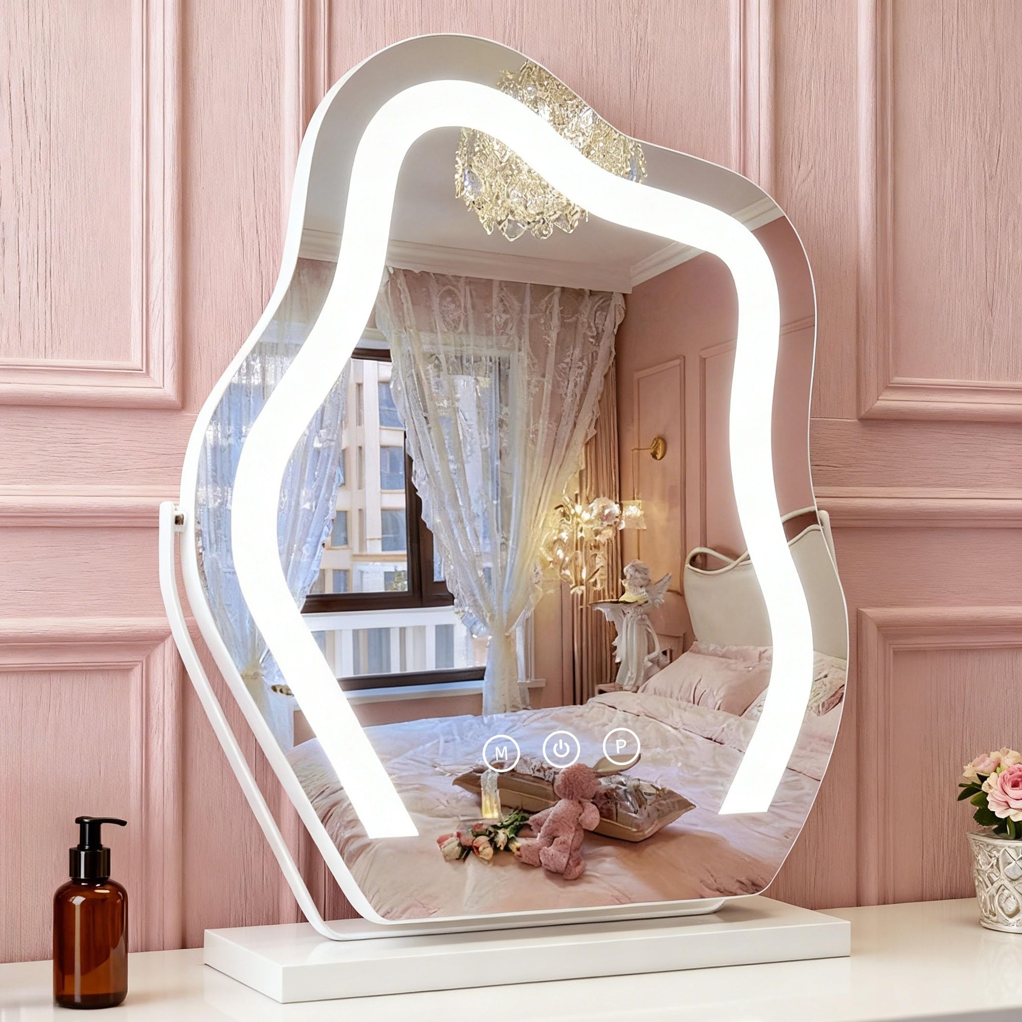Odermirror cloud-shape vanity mirror shows a stylish makeup setup for precise application.