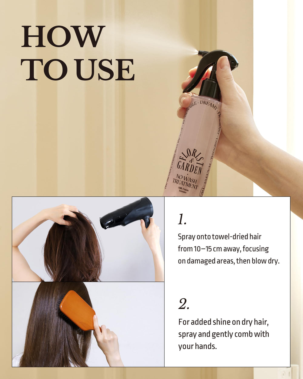 ODID Hair Perfume Serum Spray application pump highlights Florist Garden scent with refreshing fragrance.