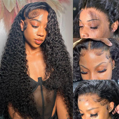 Odored 30-inch deep wave lace front wig close-up shows natural parting