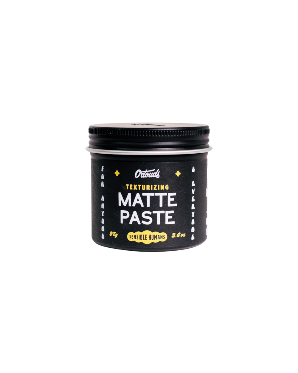 O'Douds Matte Paste jar close-up shows matte finish and strong hold for volume.