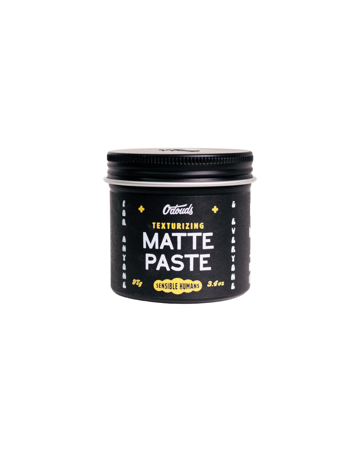 O'Douds Matte Paste jar close-up shows matte finish and strong hold for volume.