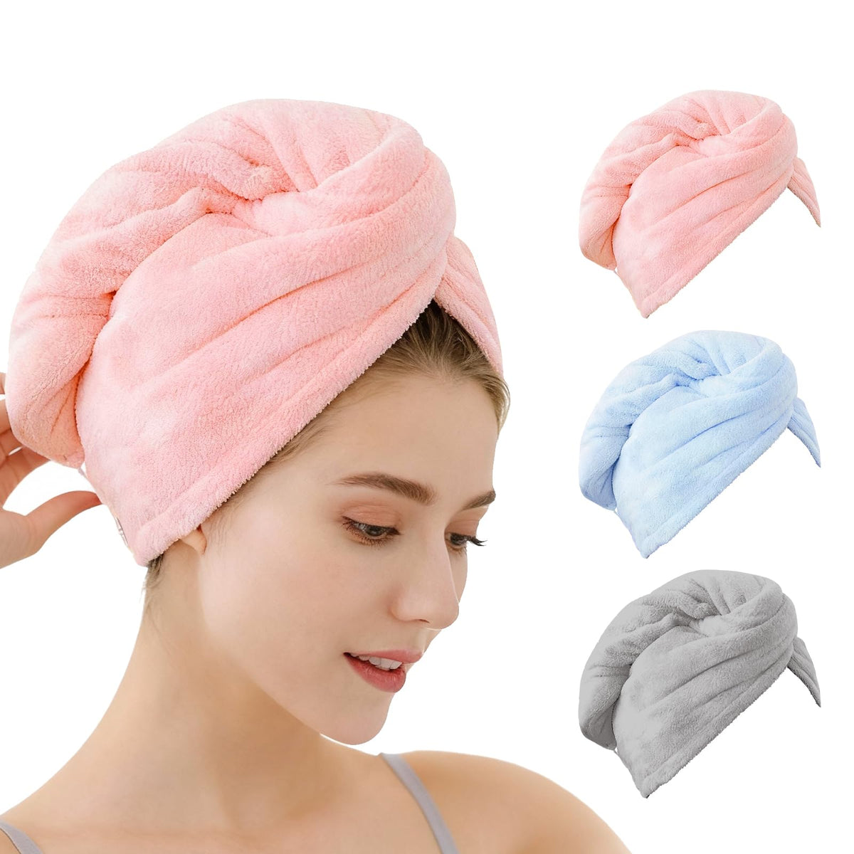 OEAGO microfiber hair towel close-up shows ultra-absorbent fibers for fast drying