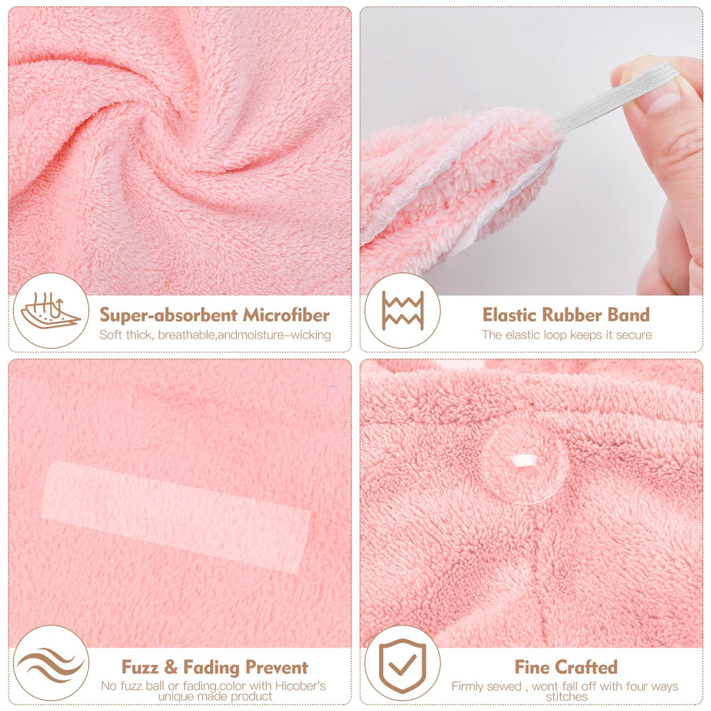 OEAGO microfiber hair towel with sewn-in button keeps towel in place