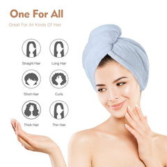 OEAGO microfiber hair towel wrapped on head demonstrates secure fit with button